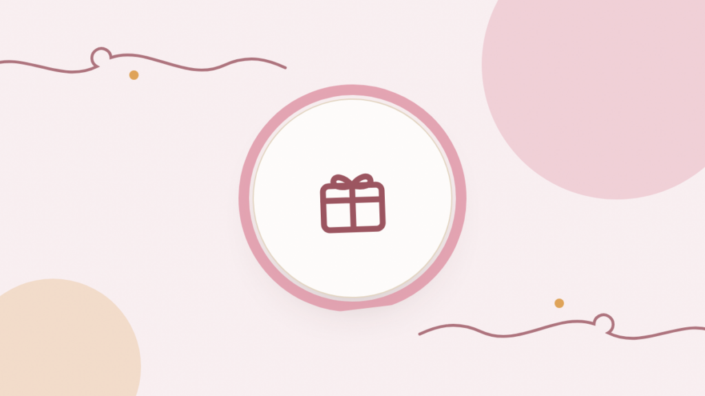 Ilustración de un paquete de regalo con lazo en tonos rosas, con hilos decorativos