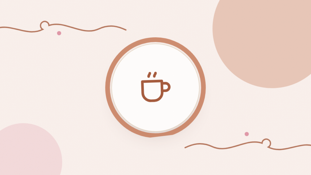 Ilustración de una taza humeante en tonos terracota, con hilos decorativos