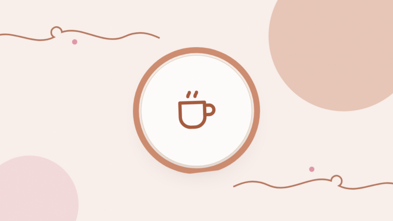 Ilustración de una taza humeante en tonos terracota, con hilos decorativos