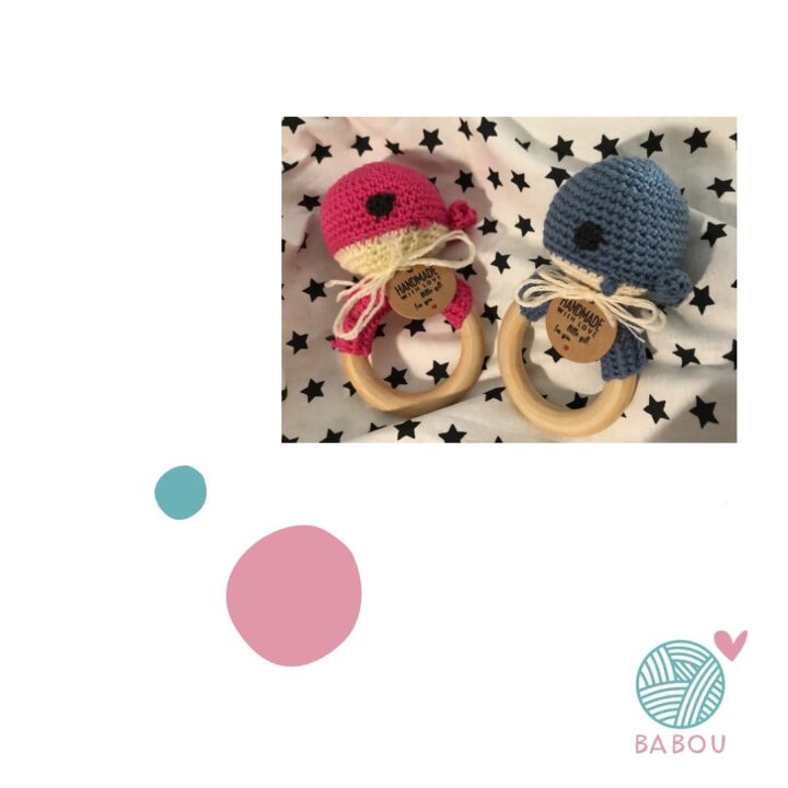 Sonajeros de ganchillo de ballenita con asa de Babou Handmade