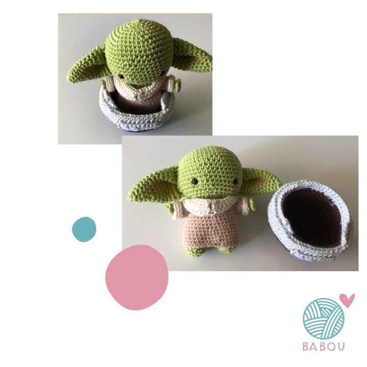 Grogu amigurumi con nave de Babou Handmade